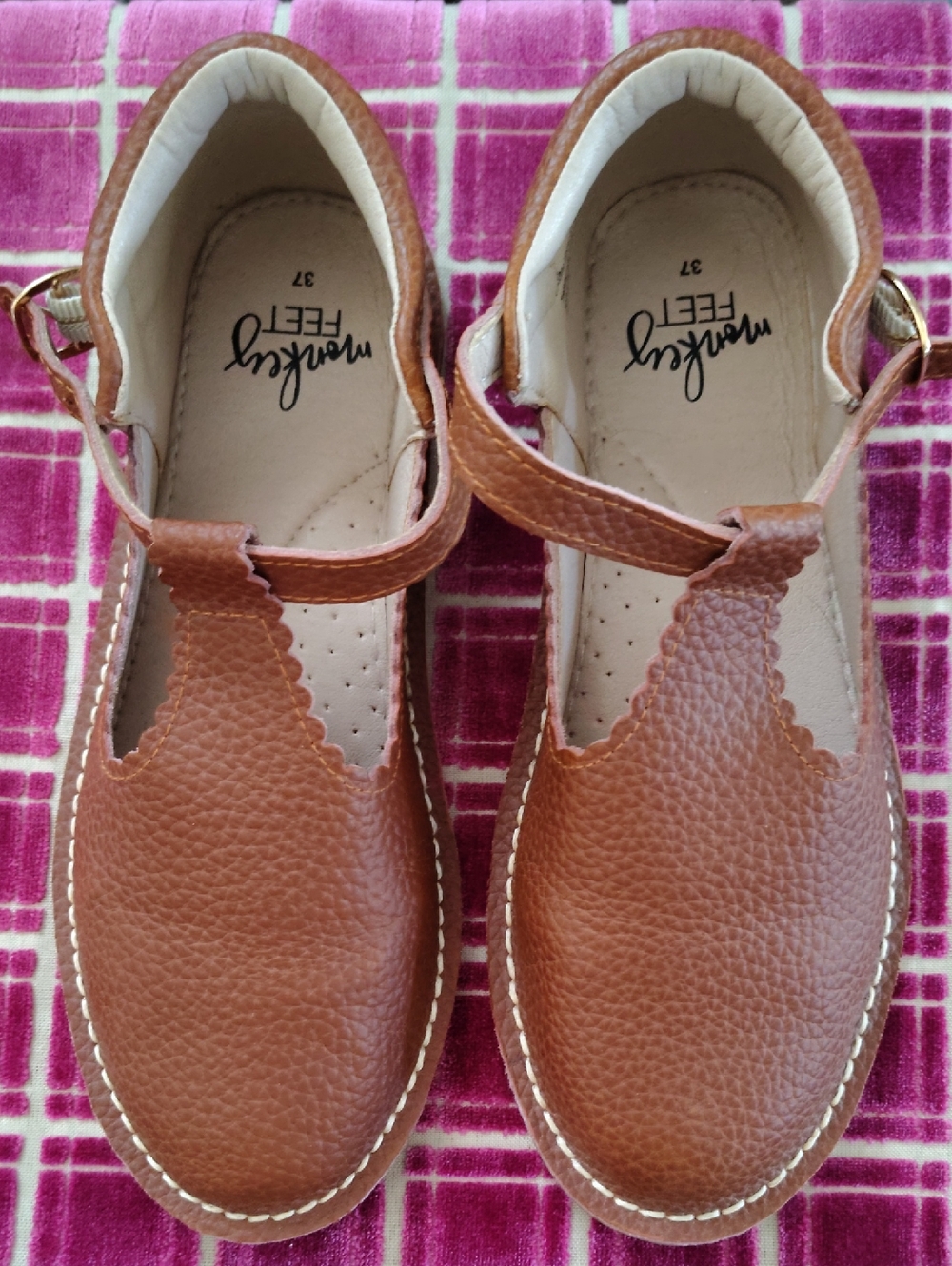 Monkey Feet Tan Scalloped Mary Jane Flats